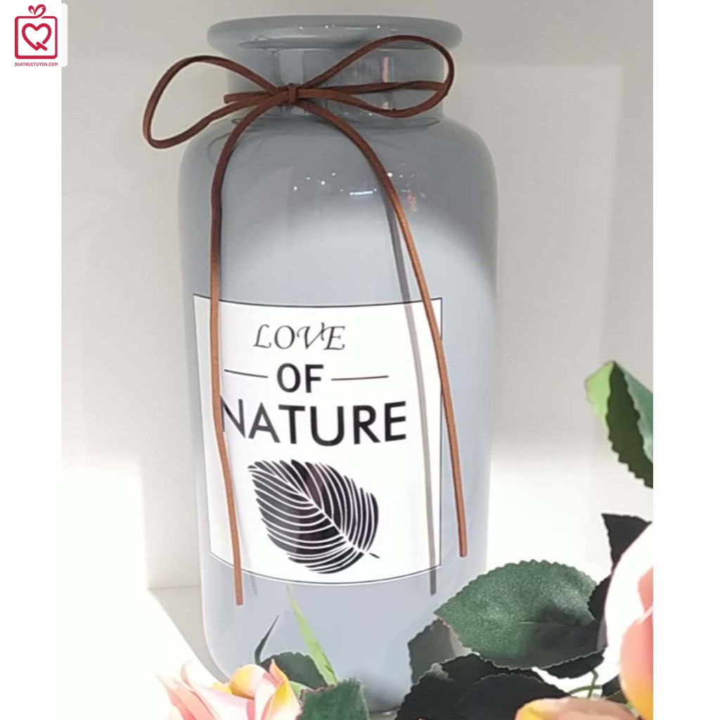 Lọ hoa dáng trụ Love Nature màu Pastel cổ thắt nơ, bình hoa trang trí gốm sứ