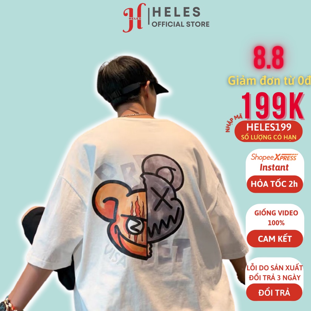 Áo thun tay lỡ HELES form rộng unisex oversize, áo phông nam nữ đẹp ulzzang GẤU2 H19