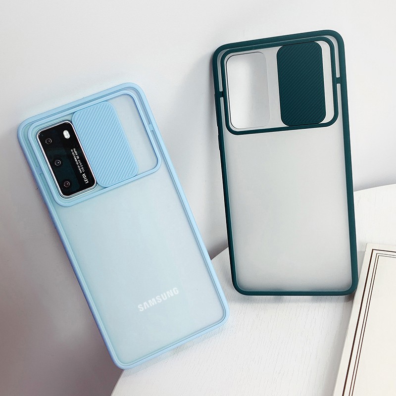 Ốp Điện Thoại Trong Suốt Có Nắp Trượt Bảo Vệ Ống Kính Máy Ảnh Cho Samsung Galaxy A02s A12 A52 A72 A32 4g 5g