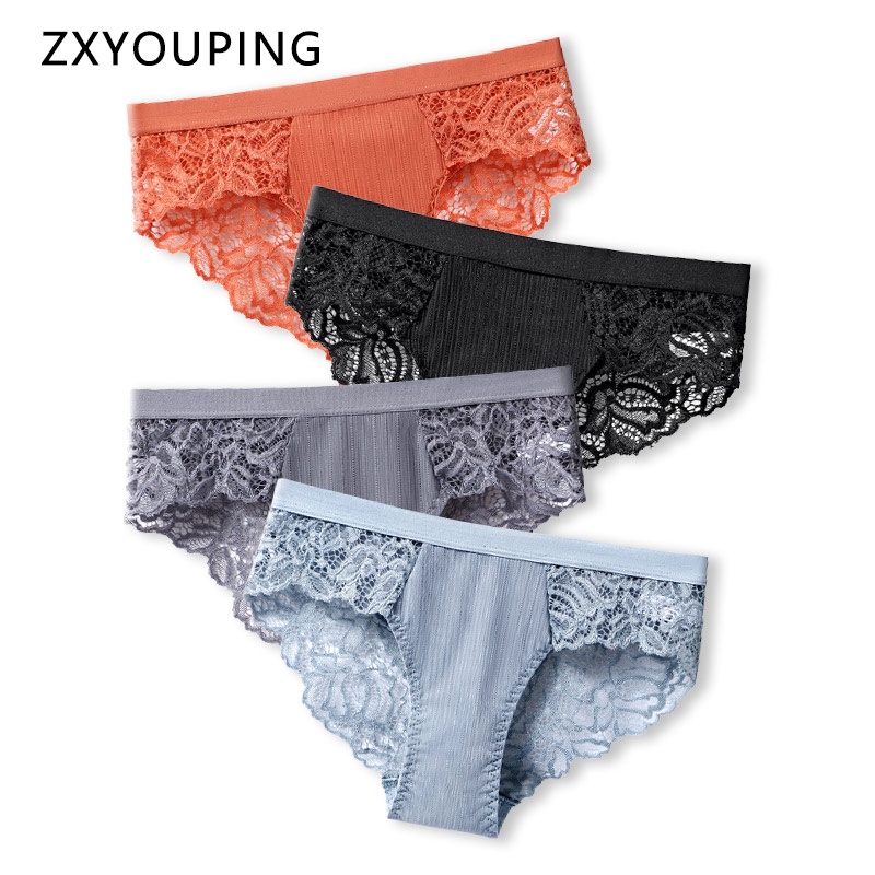 Quần lót kẻ sọc thêu họa tiết phối ren quyến rũ lưng thấp xuyên thấu S-XXL dành cho nữ