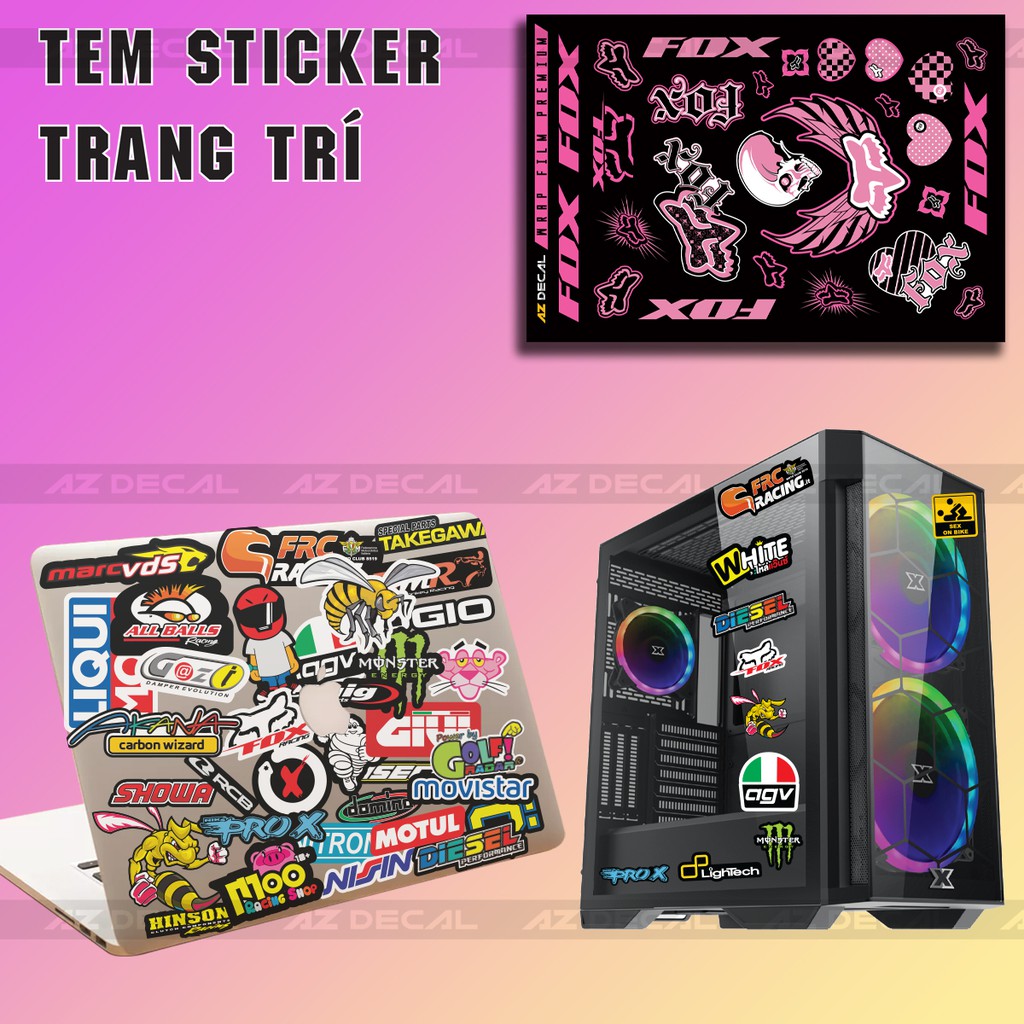 [Set A4] Sticker Dán Xe Chủ Đề Fox Pink 01 | Trang Trí Xe Máy, Xe Điện, Nón Bảo Hiểm, Laptop, Điện Thoại