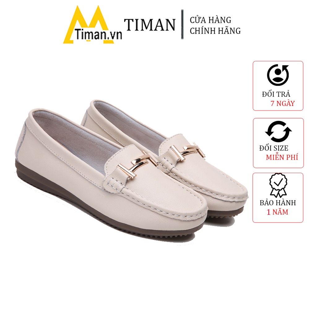 Giày lười nữ chất liệu da vải slip on kiểu mọi đế cao màu trắng độn đế bảo hành 1 năm GD11 TIMAN
