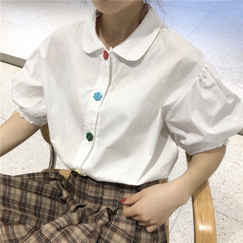 COZOK Áo Sơ Mi Tay Ngắn Dáng Rộng Kiểu Hàn Quốc Thiết Kế Ngọt Ngào