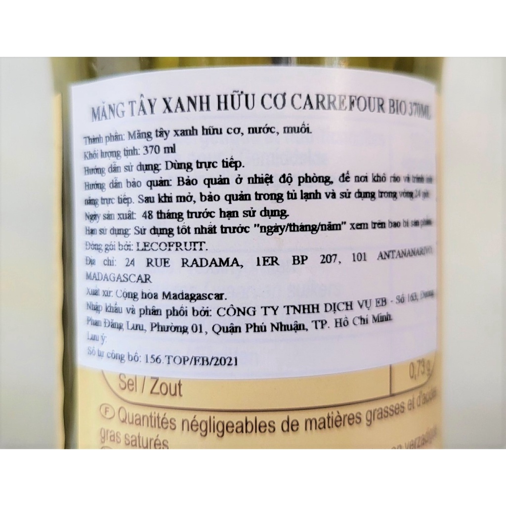 [Lọ 370ml] MĂNG TÂY XANH HỮU CƠ NGÂM NƯỚC MUỐI [Madagascar] CARREFOUR BIO Organic Green Asparagus In Brine (atp)