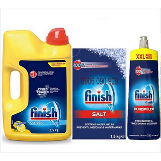 Combo Bột rửa bát Finish 2,5kg + Nước làm bóng làm finish 750ml + muối rửa bát chén Finish 1.5kg