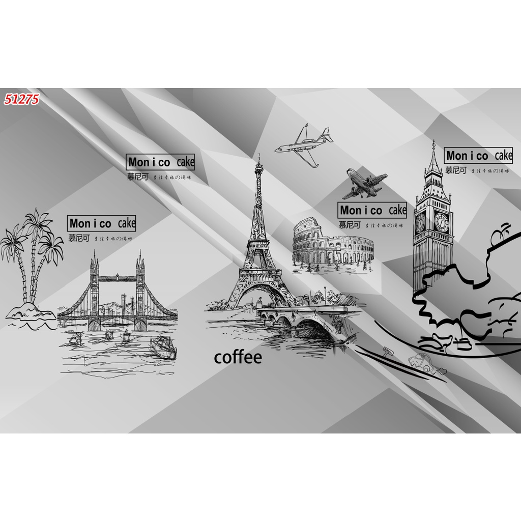 Tranh dán tường Quán Cafe, Trà Sữa, Trang Trí Cửa Hàng 3D mẫu hot