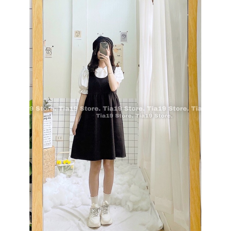Set yếm babydoll trắng đen Lolita SP000012  ( Ảnh thật Tia19 chụp)