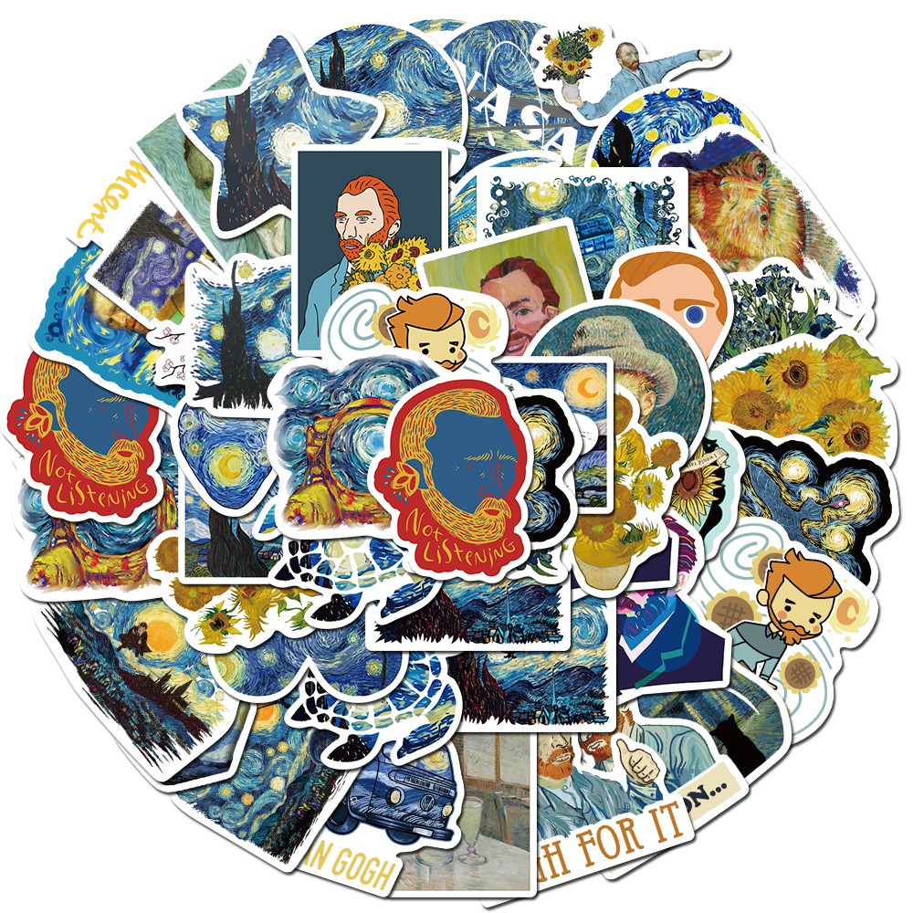 Set 40 Miếng Dán Trang Trí Hình Tranh Của Van Gogh Độc Đáo