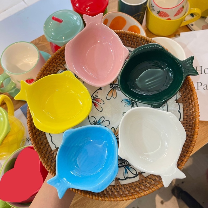 Chén chấm, đĩa đựng đồ ăn gia vị, Bát sứ decor bàn ăn dễ thương đựng nước chấm nhiều màu