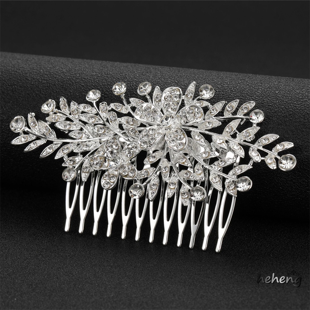 Lược Cài Tóc Hai Mặt Hình Chiếc Lá Đính Đá Chống Trượt Cho Cô Dâu