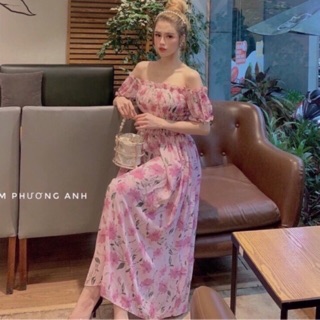 Đầm mãi dài hoa nhí bẹt vai NHIỀU MÀU chun ngực freeship đén 65kg đầm chun ngực