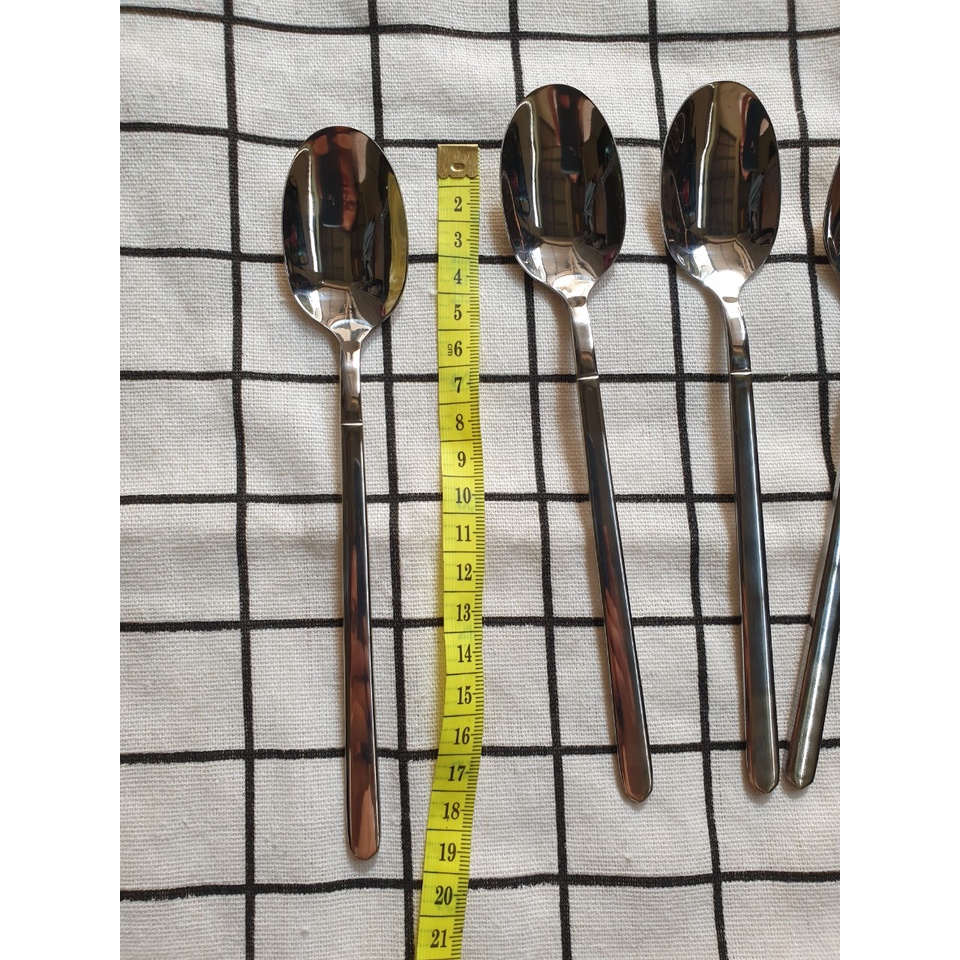 Bộ 6c Thìa Súp Inox 304 Dáng Vuông, Đầu Thìa Tròn, Inox Sáng Bóng M02 KT 19x3 cm (ảnh thật)
