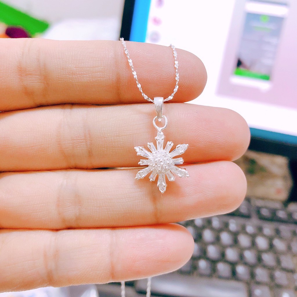 Dây chuyền nữ bạc thật mặt hoa tuyết gắn đá sang chảnh LINH MIU SILVER