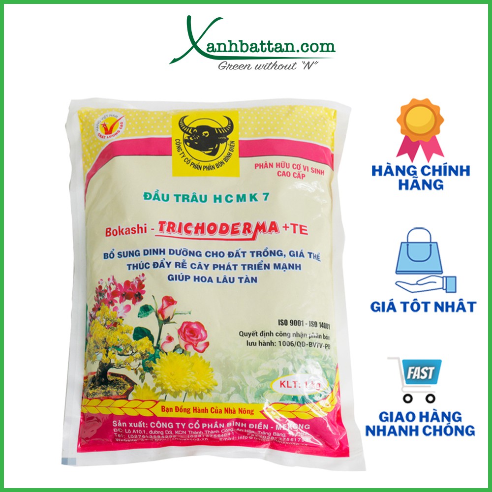 Phân hữu cơ vi sinh Đầu Trâu HCMK7 bổ sung hữu cơ, kháng nấm bệnh ở rễ, cải tạo đất trồng loại 1 KG