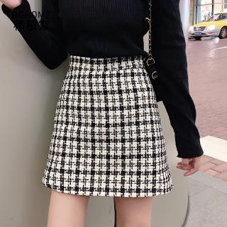 Chân Váy Chữ A Lưng Cao Họa Tiết Sọc Caro Thời Trang Cho Nữ