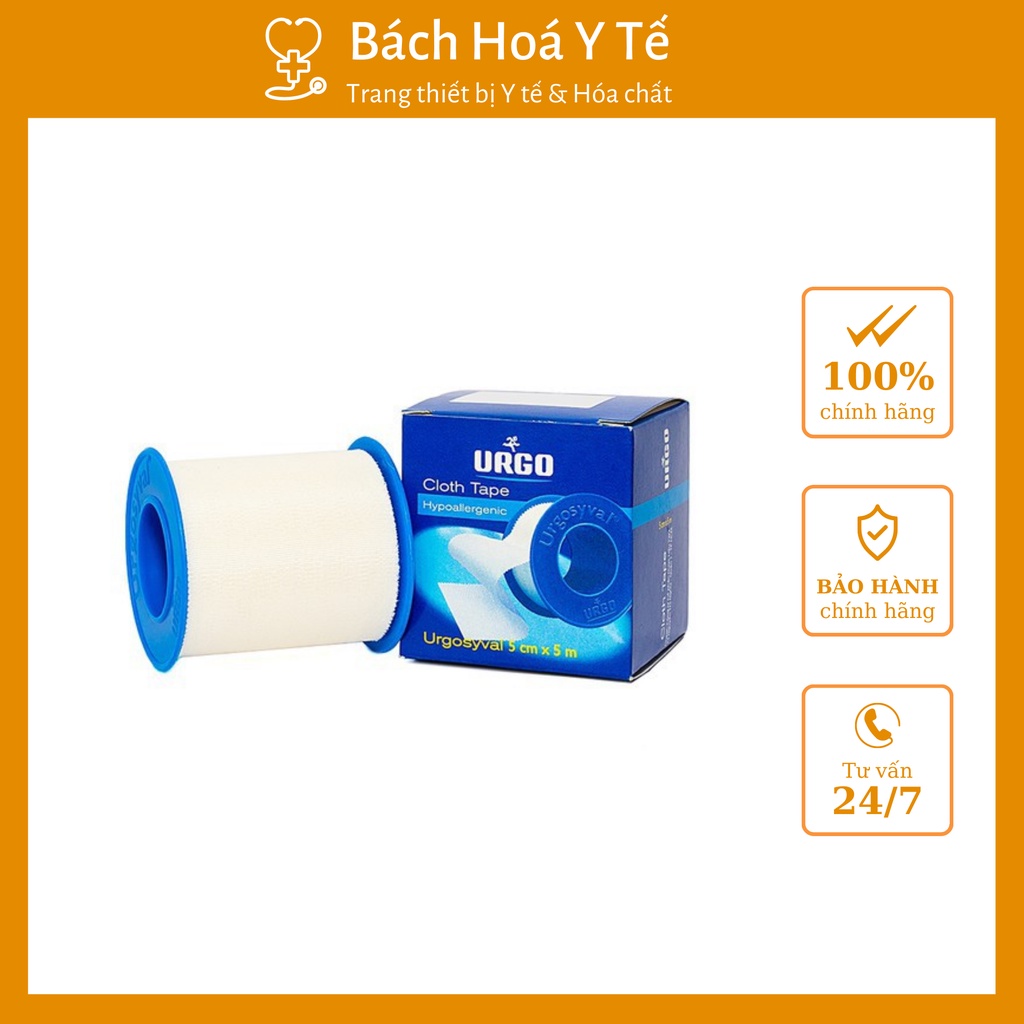 Băng keo lụa Urgotana, có độ dính cao, sản xuất Việt nam, Cuộn 5x5 cm Chính hãng.