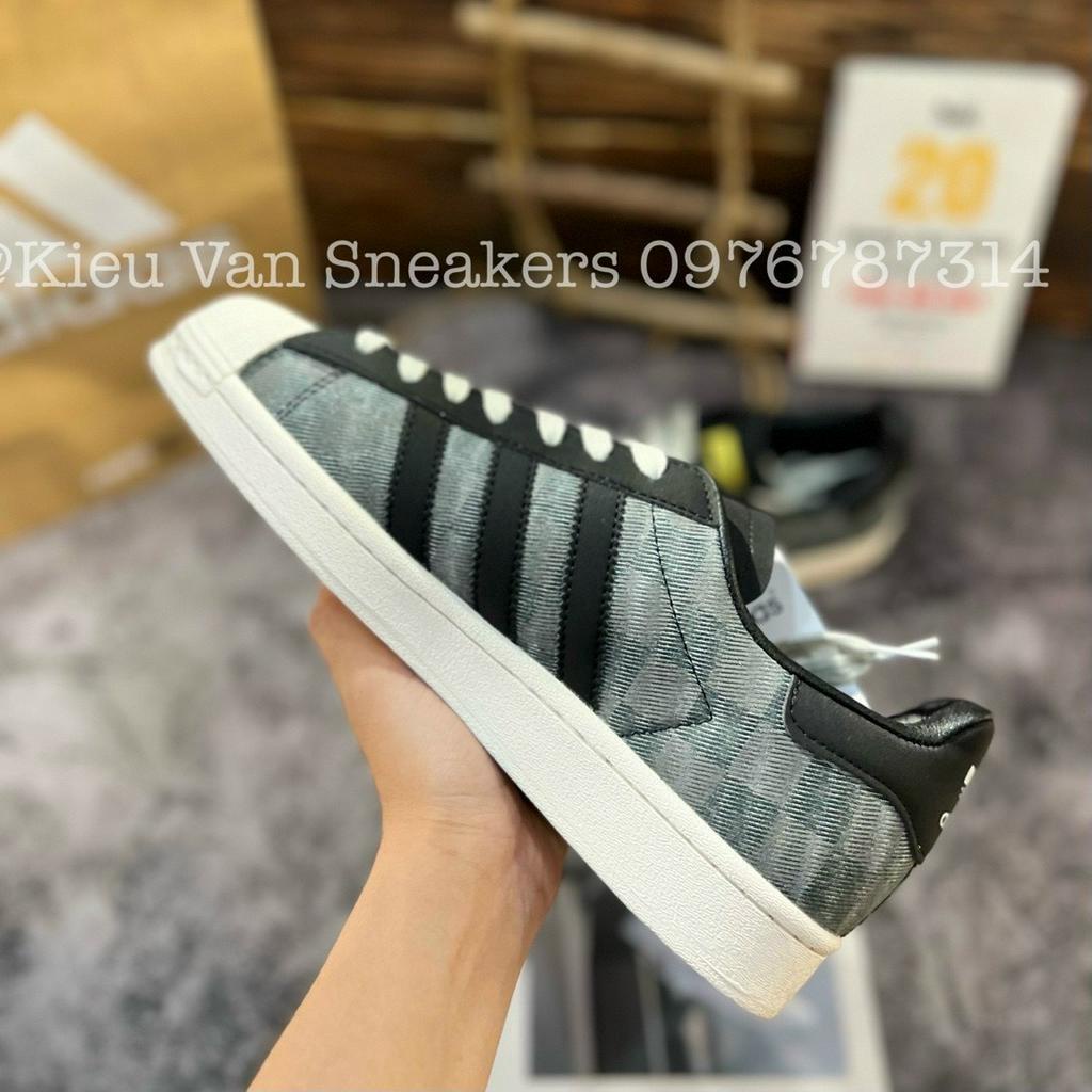 Giày Thể Thao Superstar Denim Plack Grey x Atmos Giày Adidas Mũi Sò Vải Bò Đen Họa Tiết Chìm Lai Au