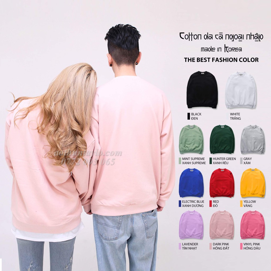 Áo Tay Dài Sweater Màu Trơn x Vải French Terry PLUS Cotton Dày (Korea) | Unisex Streetwear Local Brand Sweater STVR.vn