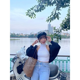 Áo thun gân cổ yếm khoét vai
