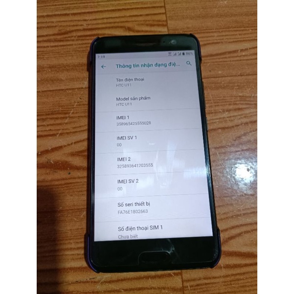 Điện thoại HTC U11 đen 2 sim không nắp lưng
