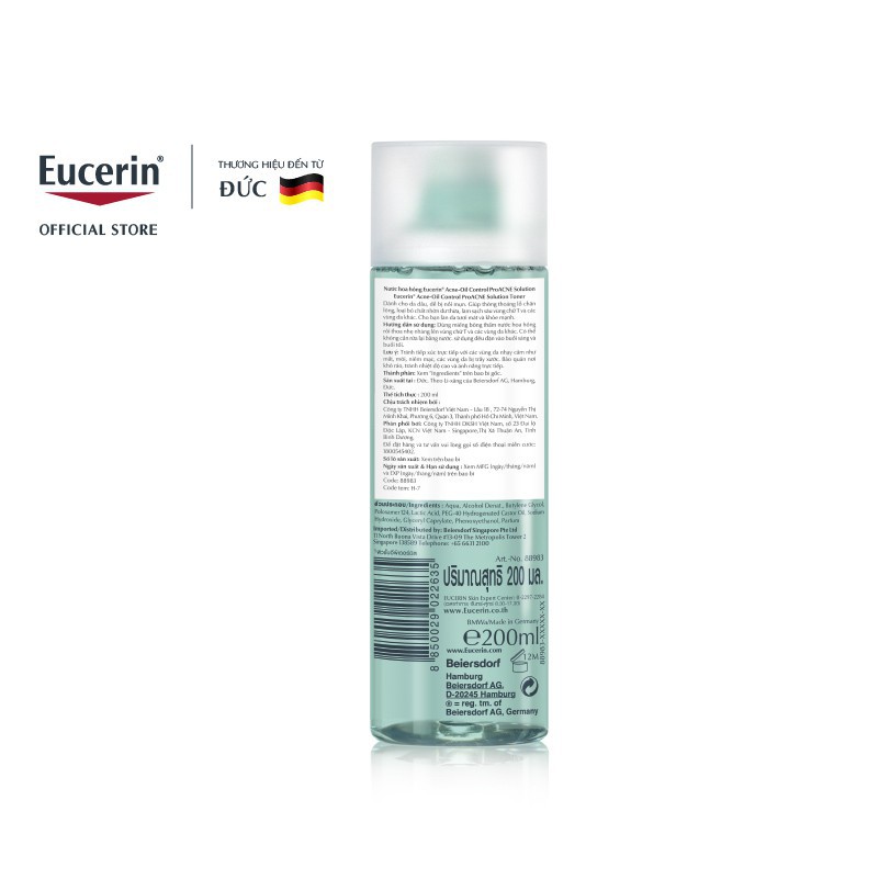 Eucerin nước cân bằng Toner dành cho da nhờn mụn Pro Acne Toner 200ml