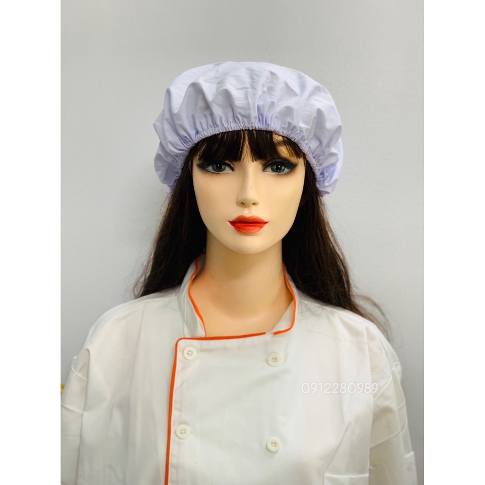 Mũ nồi, Nón bánh tiêu ngành thực phẩm, hải sản vải silk thoáng mát _ Hình chụp thật