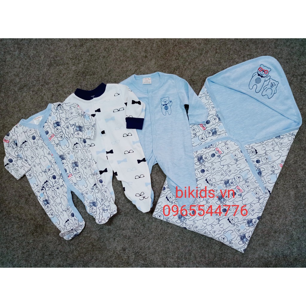 Combo Chăn ủ + Set 3c body dài tay liền tất Little Duck cho bé