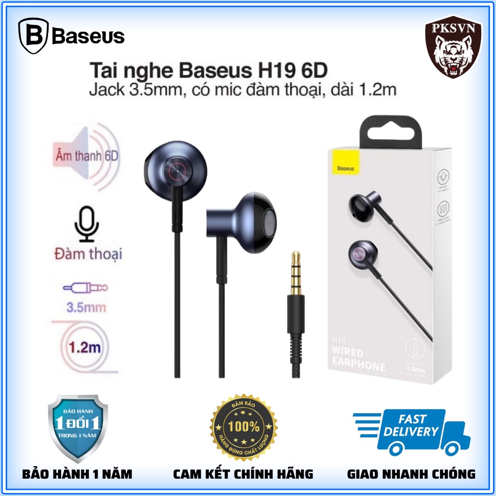 Tai Nghe Nhét Tai Baseus H19 Âm Thanh Nổi 6D - Tai Nghe Chân Tròn 3.5mm có Mic chơi Game Cho Xiaomi, Oppo,. Bảo Hành 12T