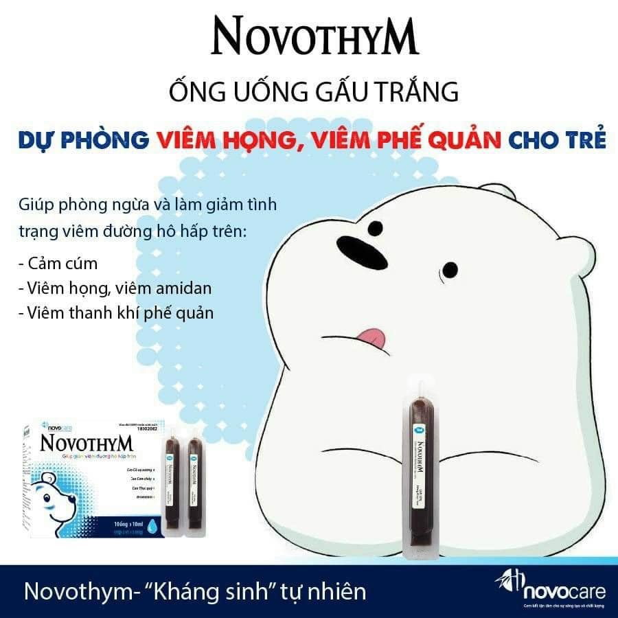 Novothym tăng sức đề kháng giúp dự phòng viêm đường hô hấp trên long đờm giảm ho giảm đau rát họng Hộp 10 ống