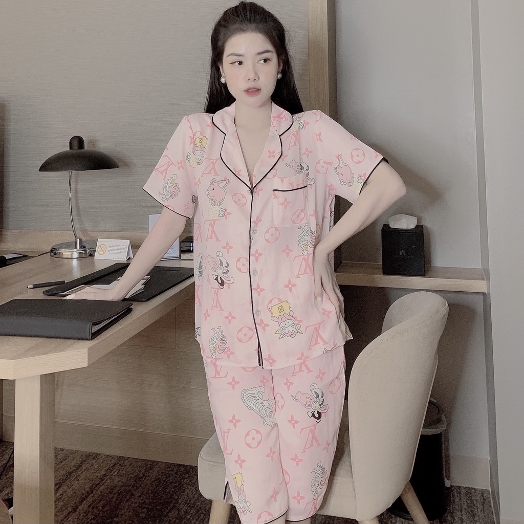 [Siêu Hot] Bộ lụa Pijama quần lửng hoạ tiết siêu hot [Ảnh thật +Video] | BigBuy360 - bigbuy360.vn
