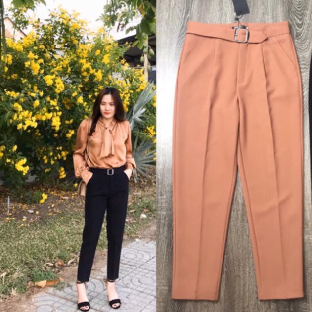Ảnh thật__Quần baggy vải vintex Hàn đai ô vuông Mã 06 ྇