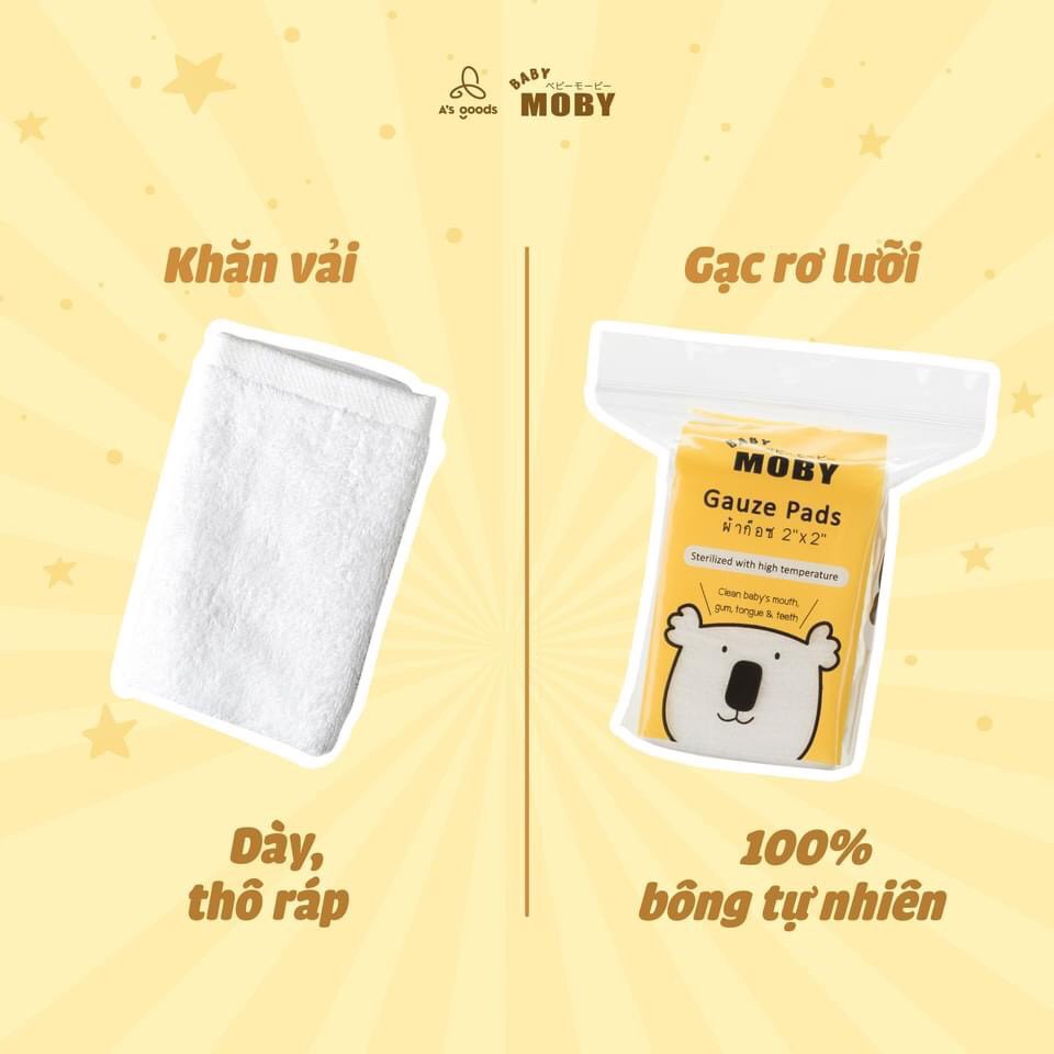 Gạc rơ lưỡi cho bé MOBY BABY 50c, tưa lưỡi vệ sinh răng miệng cho trẻ sơ sinh - Monnie Kids