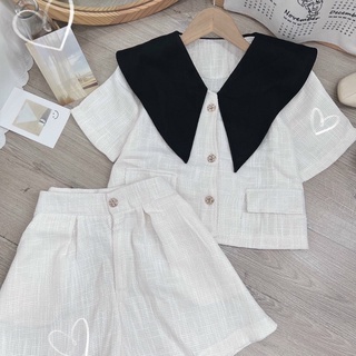 SET ÁO CROTOP CỔ PETER + QUẦN SHORT TRẮNG [kèm ảnh thật ]