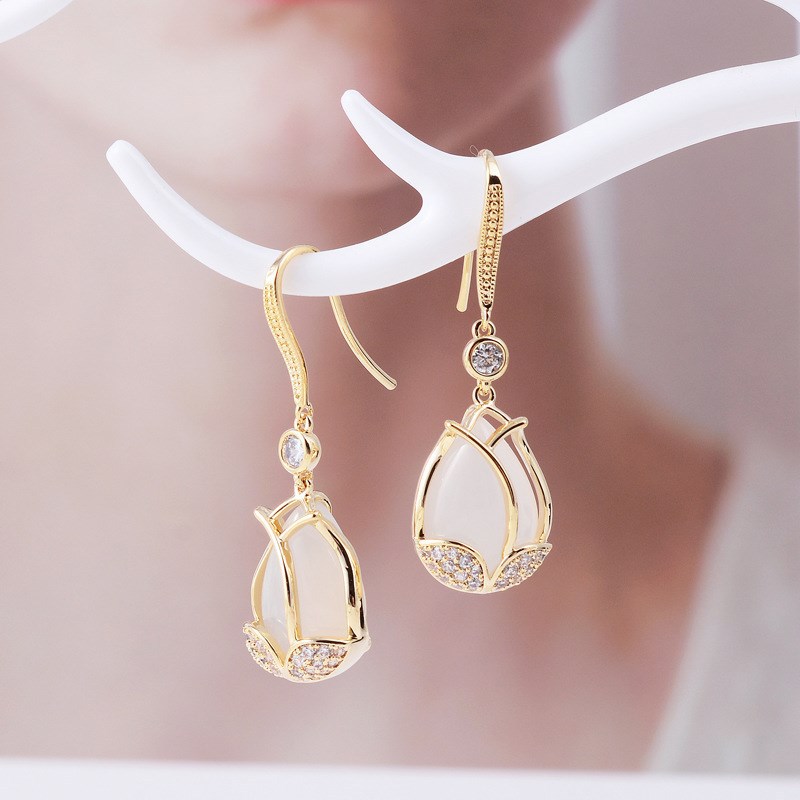 (MỚI) Bông tai đính đá Opal thời trang