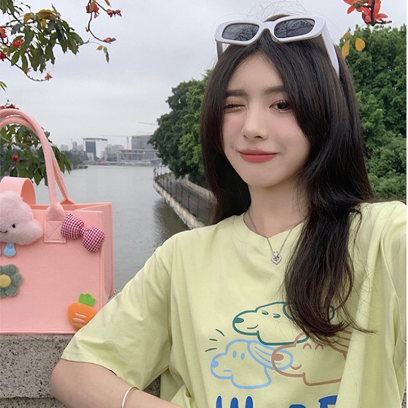 NRVP Áo Thun Nữ Ngắn Tay In Chữ Phong Cách Hàn Quốc