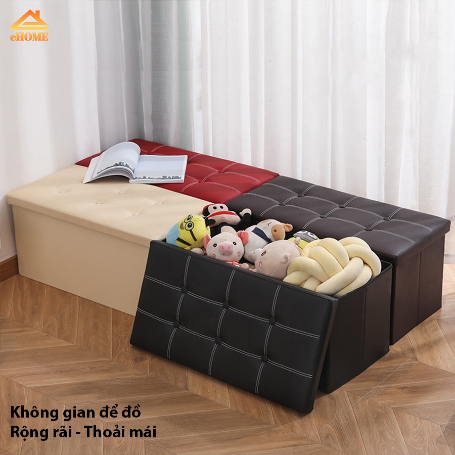 Thùng Da đựng đồ Ehome kiêm ghế ngồi khung gỗ nhân tạo bọc vải chắc chắn, tiện lợi