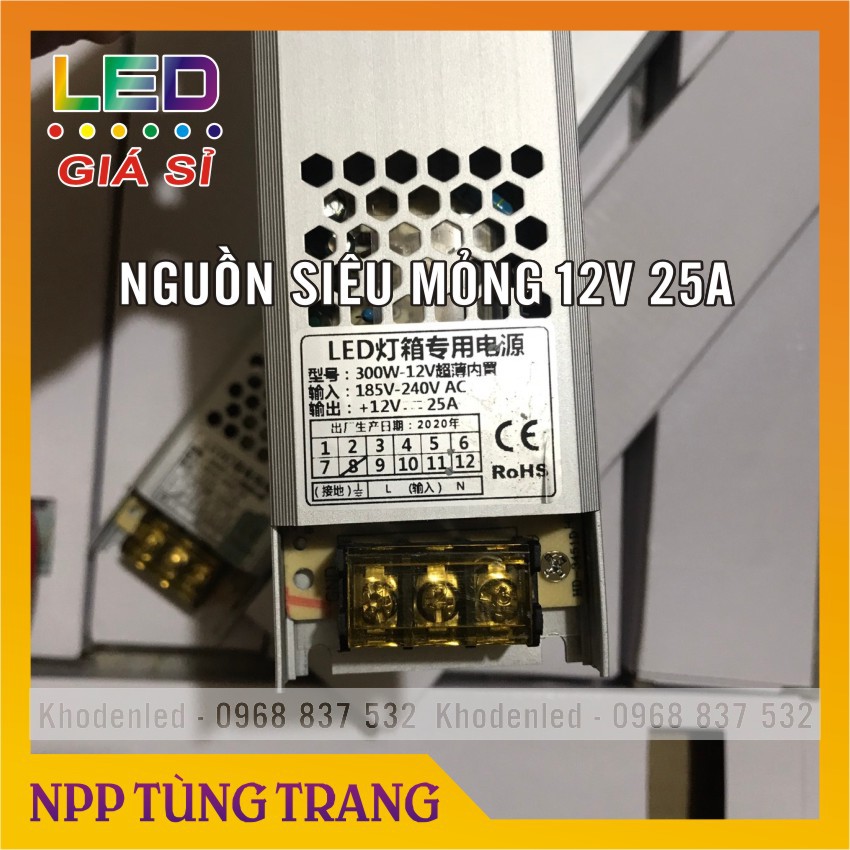 Nguồn led 12V mỏng 25A (300W), 16,7A - 12,5A - 10A dùng cho đèn led