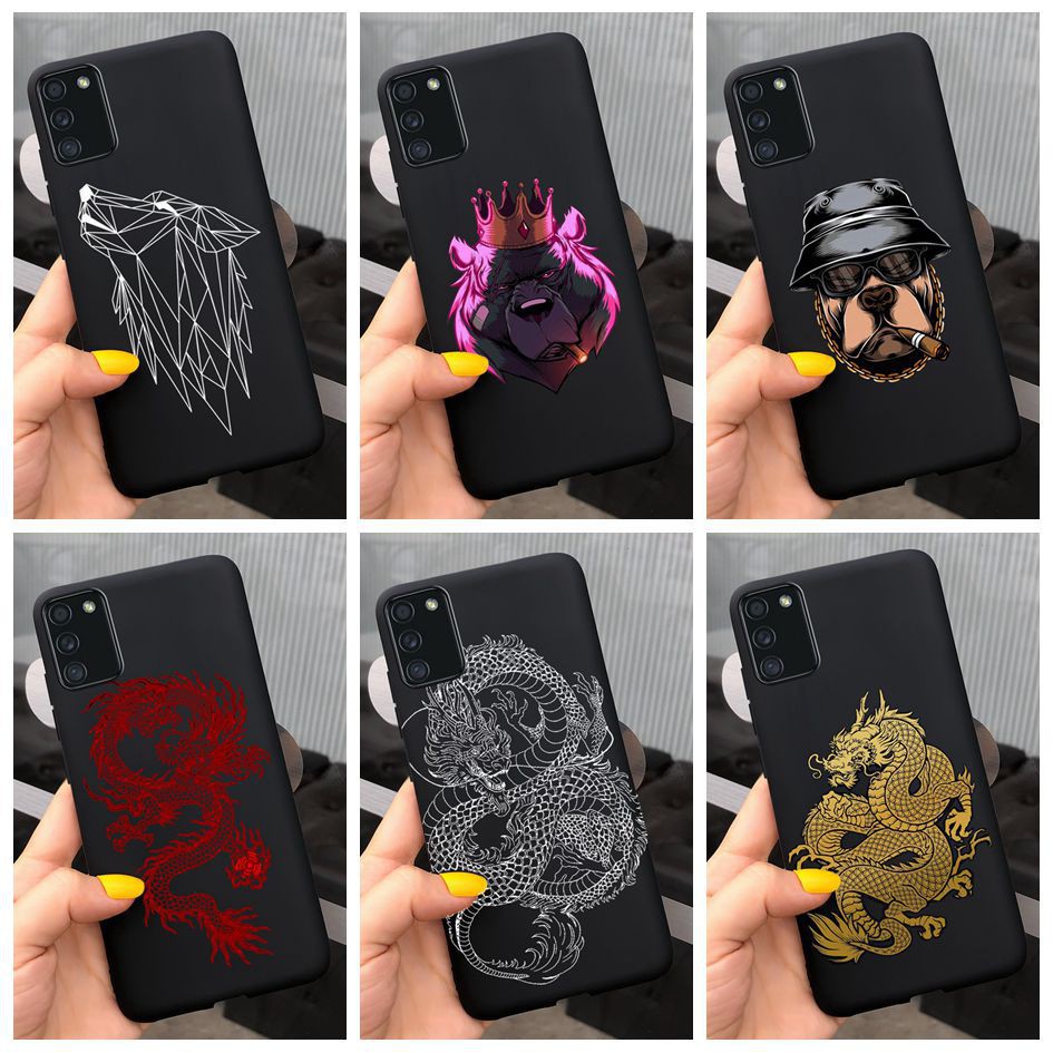 Ốp điện thoại đen nhám tùy chọn họa tiết cho Samsung Galaxy A02S A025F A025G A12 A32 A42 A52 5G