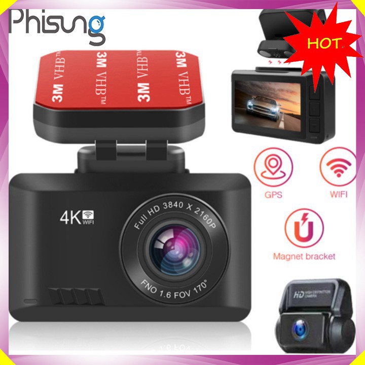 Camera hành trình ô tô thương hiệu cao cấp Phisung 4K, Wifi, 2.45 inch - Mã: G3 - Hàng Nhập Khẩu Chính Hãng