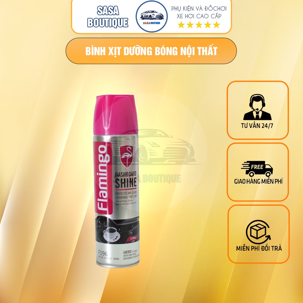 Bình xịt dưỡng bóng nội thất, đồ da hương cà phê - Flamingo F096 500ml - Đồ da Ô Tô vị cafe - Hãng Phân Phối Chính Thức