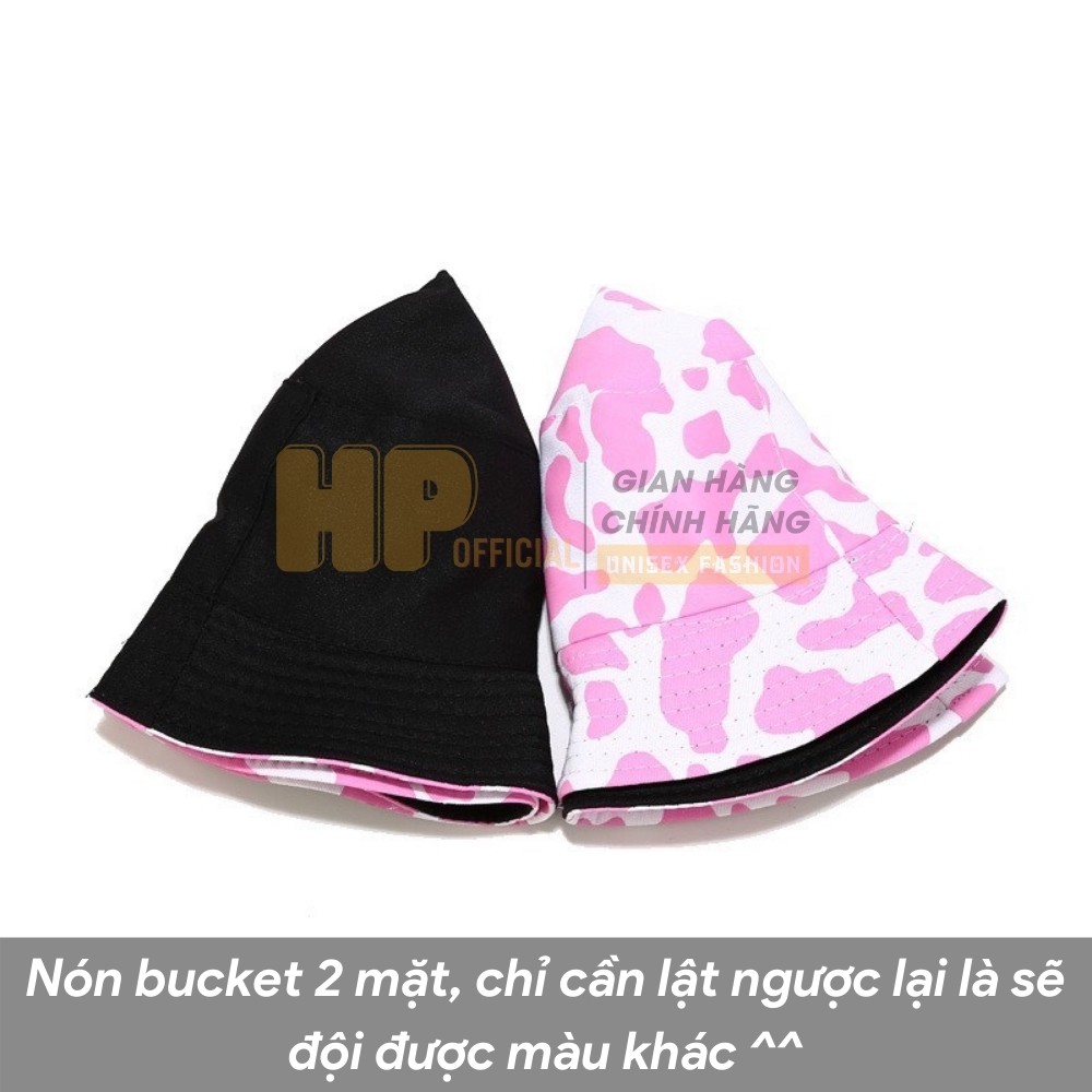 Mũ bucket bò sữa hồng ❤️ Nón vành tròn hoạ tiết hồng đen phong cách Ulzzang form unisex nam nữ - BK01