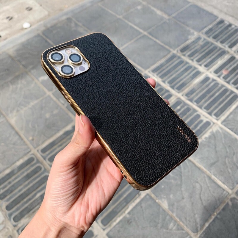 🌟CHÍNH HÃNG🌟 Ốp da SULADA sần cao cấp mạ viền vàng gold sang trọng iphone X XS / MAX /11 12 MINI PRO MAX