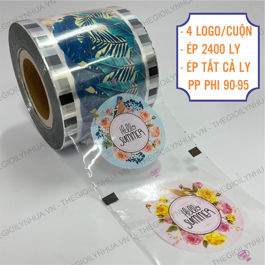Màng dập cốc nhựa, cuộn màng dập in sẵn 2400 logo, màng seal cuộn to  dập 2400 cốc 1 cuộn, màng ép ly nhựa mẫu Summer