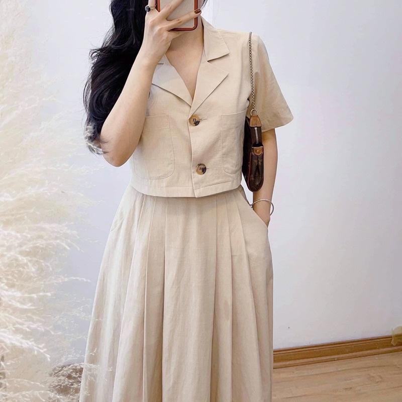 Set Áo Crop Mix CVay A Dài