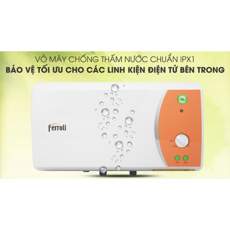 [20L]Bình nước nóng Ferroli VERDI TE 20 lít - Bình nóng lạnh gián tiếp - 3 Công Suất, Van Xả Cặn