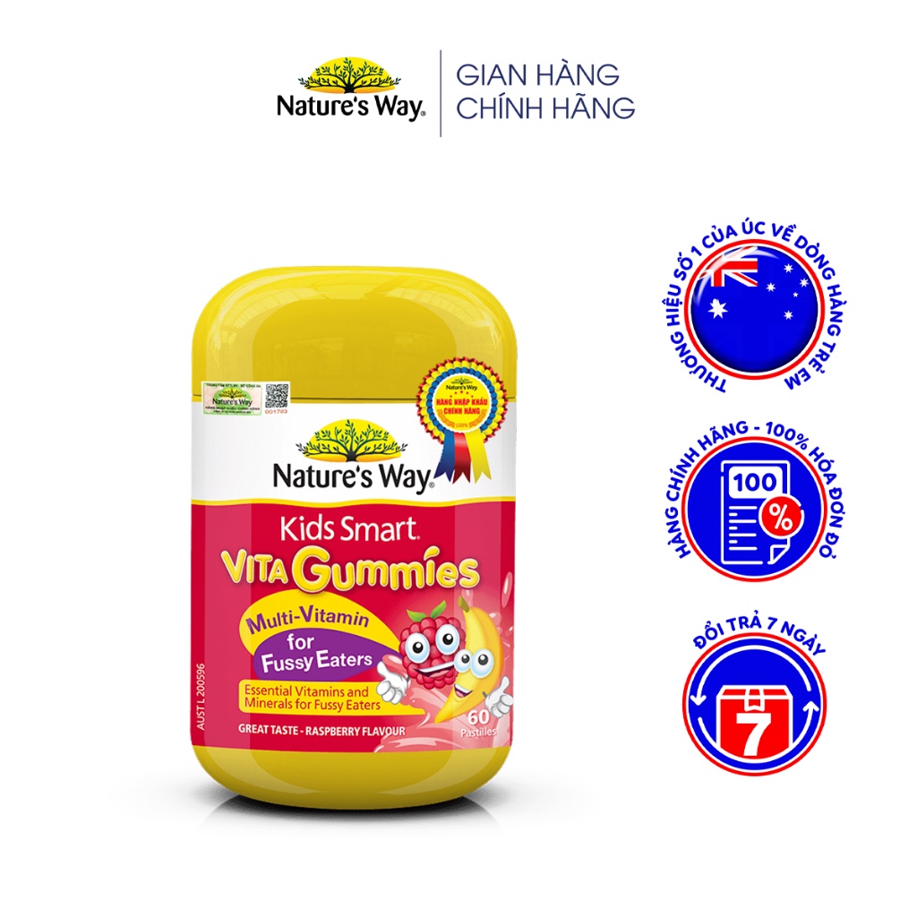Kẹo dẻo biếng ăn Nature's Way Kids Smart Vita Gummies kích thích ăn ngon hộp 60 viên