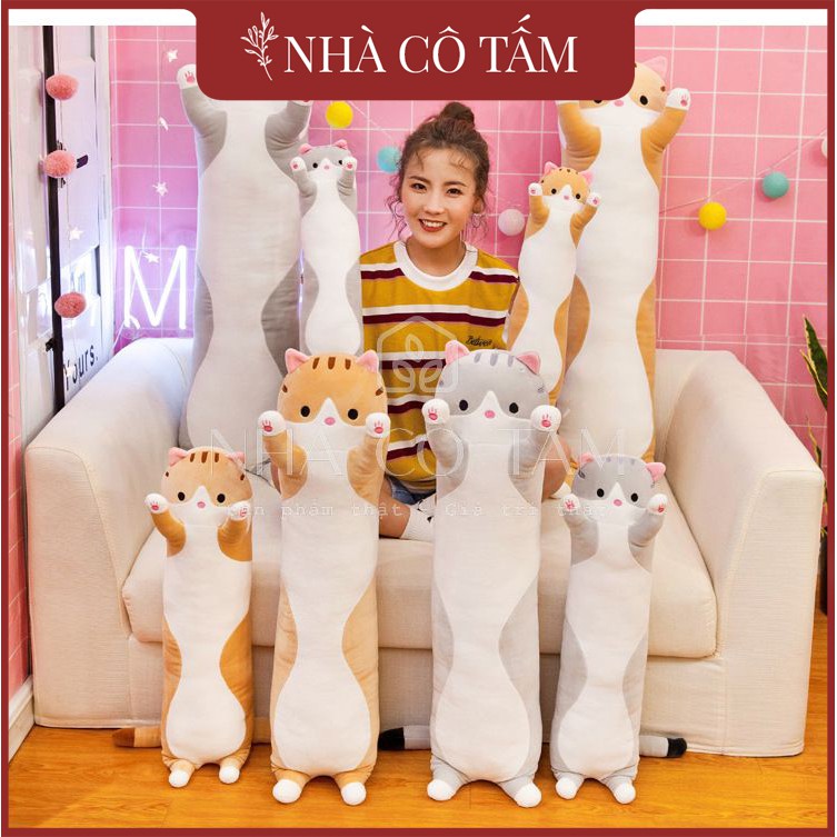 Thú Nhồi Bông Mèo Gối Ôm Thân Dài Siêu Mềm Độc Lạ Dễ Thương- Vải Nhung Co Giãn 4 Chiều ( Video Ảnh Thật )