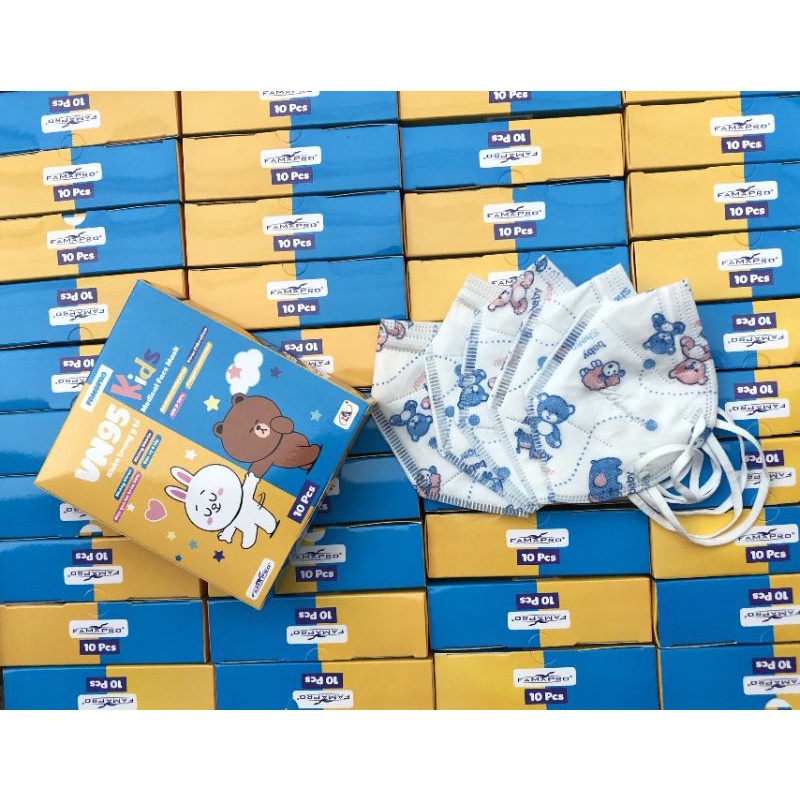 Khẩu trang VN95 KID  trẻ em Chính hãng Famapro hộp 10 cái hình dễ thương