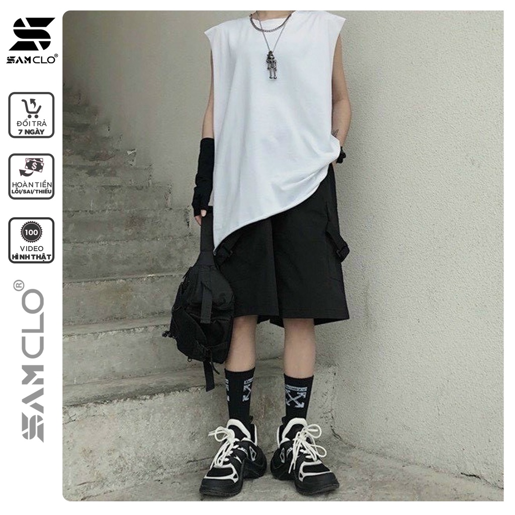 Quần đùi SAM CLO - Quần short Kaki nam nữ túi hộp phối dây dáng suông ống rộng