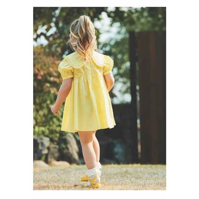 Set váy kèm băng đô xuất Hàn màu vàng cho bé VAL012